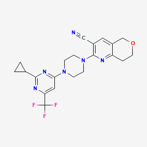 molecular formula C21H21F3N6O B6457319 2-{4-[2-cyclopropyl-6-(trifluoromethyl)pyrimidin-4-yl]piperazin-1-yl}-5H,7H,8H-pyrano[4,3-b]pyridine-3-carbonitrile CAS No. 2549017-14-1