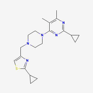 molecular formula C20H27N5S B6457373 2-cyclopropyl-4-{4-[(2-cyclopropyl-1,3-thiazol-4-yl)methyl]piperazin-1-yl}-5,6-dimethylpyrimidine CAS No. 2549022-51-5