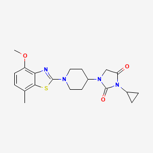 molecular formula C20H24N4O3S B6457559 3-cyclopropyl-1-[1-(4-methoxy-7-methyl-1,3-benzothiazol-2-yl)piperidin-4-yl]imidazolidine-2,4-dione CAS No. 2548999-51-3