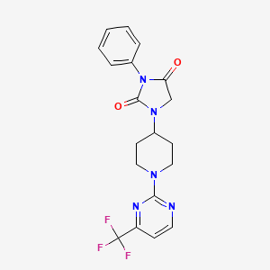molecular formula C19H18F3N5O2 B6457563 3-phenyl-1-{1-[4-(trifluoromethyl)pyrimidin-2-yl]piperidin-4-yl}imidazolidine-2,4-dione CAS No. 2549021-95-4