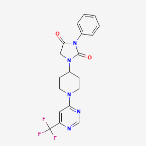 molecular formula C19H18F3N5O2 B6457565 3-phenyl-1-{1-[6-(trifluoromethyl)pyrimidin-4-yl]piperidin-4-yl}imidazolidine-2,4-dione CAS No. 2548983-95-3