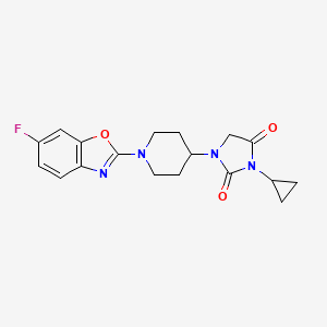 molecular formula C18H19FN4O3 B6457618 3-cyclopropyl-1-[1-(6-fluoro-1,3-benzoxazol-2-yl)piperidin-4-yl]imidazolidine-2,4-dione CAS No. 2549022-21-9