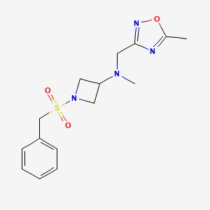 molecular formula C15H20N4O3S B6457654 N-methyl-N-[(5-methyl-1,2,4-oxadiazol-3-yl)methyl]-1-phenylmethanesulfonylazetidin-3-amine CAS No. 2548996-87-6