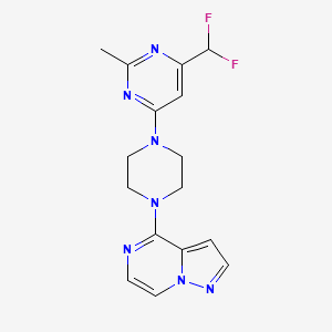 molecular formula C16H17F2N7 B6457688 4-(difluoromethyl)-2-methyl-6-(4-{pyrazolo[1,5-a]pyrazin-4-yl}piperazin-1-yl)pyrimidine CAS No. 2548980-86-3