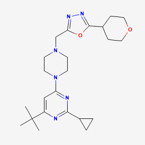 molecular formula C23H34N6O2 B6457789 4-tert-butyl-2-cyclopropyl-6-(4-{[5-(oxan-4-yl)-1,3,4-oxadiazol-2-yl]methyl}piperazin-1-yl)pyrimidine CAS No. 2549053-26-9