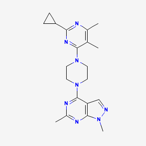 molecular formula C20H26N8 B6457970 2-cyclopropyl-4-(4-{1,6-dimethyl-1H-pyrazolo[3,4-d]pyrimidin-4-yl}piperazin-1-yl)-5,6-dimethylpyrimidine CAS No. 2548986-46-3