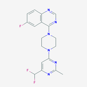molecular formula C18H17F3N6 B6457984 4-{4-[6-(difluoromethyl)-2-methylpyrimidin-4-yl]piperazin-1-yl}-6-fluoroquinazoline CAS No. 2549026-44-8