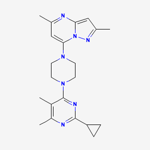 molecular formula C21H27N7 B6457998 2-cyclopropyl-4-(4-{2,5-dimethylpyrazolo[1,5-a]pyrimidin-7-yl}piperazin-1-yl)-5,6-dimethylpyrimidine CAS No. 2548987-61-5