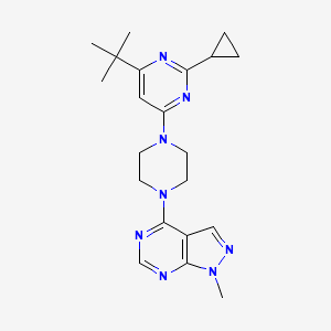 molecular formula C21H28N8 B6458006 4-tert-butyl-2-cyclopropyl-6-(4-{1-methyl-1H-pyrazolo[3,4-d]pyrimidin-4-yl}piperazin-1-yl)pyrimidine CAS No. 2548975-93-3