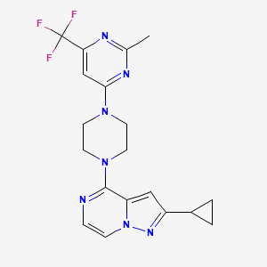 molecular formula C19H20F3N7 B6458017 4-(4-{2-cyclopropylpyrazolo[1,5-a]pyrazin-4-yl}piperazin-1-yl)-2-methyl-6-(trifluoromethyl)pyrimidine CAS No. 2549018-35-9