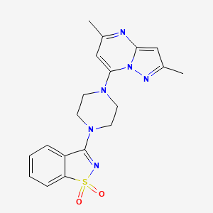 molecular formula C19H20N6O2S B6458117 3-(4-{2,5-dimethylpyrazolo[1,5-a]pyrimidin-7-yl}piperazin-1-yl)-1lambda6,2-benzothiazole-1,1-dione CAS No. 2549040-00-6
