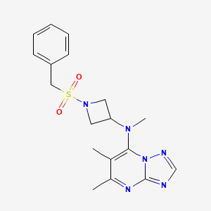 molecular formula C18H22N6O2S B6458147 N-{5,6-dimethyl-[1,2,4]triazolo[1,5-a]pyrimidin-7-yl}-N-methyl-1-phenylmethanesulfonylazetidin-3-amine CAS No. 2549013-37-6