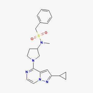 molecular formula C21H25N5O2S B6458220 N-(1-{2-cyclopropylpyrazolo[1,5-a]pyrazin-4-yl}pyrrolidin-3-yl)-N-methyl-1-phenylmethanesulfonamide CAS No. 2548983-19-1