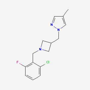 molecular formula C15H17ClFN3 B6458281 1-({1-[(2-chloro-6-fluorophenyl)methyl]azetidin-3-yl}methyl)-4-methyl-1H-pyrazole CAS No. 2548990-58-3
