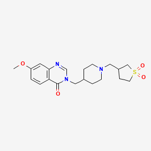 molecular formula C20H27N3O4S B6458373 3-({4-[(7-methoxy-4-oxo-3,4-dihydroquinazolin-3-yl)methyl]piperidin-1-yl}methyl)-1lambda6-thiolane-1,1-dione CAS No. 2549008-54-8