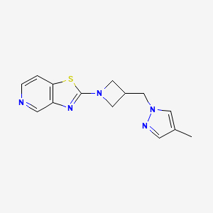 molecular formula C14H15N5S B6458667 4-methyl-1-[(1-{[1,3]thiazolo[4,5-c]pyridin-2-yl}azetidin-3-yl)methyl]-1H-pyrazole CAS No. 2549006-37-1