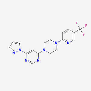 molecular formula C17H16F3N7 B6458803 4-(1H-pyrazol-1-yl)-6-{4-[5-(trifluoromethyl)pyridin-2-yl]piperazin-1-yl}pyrimidine CAS No. 2548980-91-0