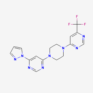 molecular formula C16H15F3N8 B6458804 4-(1H-pyrazol-1-yl)-6-{4-[6-(trifluoromethyl)pyrimidin-4-yl]piperazin-1-yl}pyrimidine CAS No. 2549005-08-3