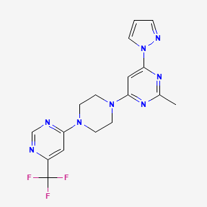 molecular formula C17H17F3N8 B6458825 2-methyl-4-(1H-pyrazol-1-yl)-6-{4-[6-(trifluoromethyl)pyrimidin-4-yl]piperazin-1-yl}pyrimidine CAS No. 2548999-93-3