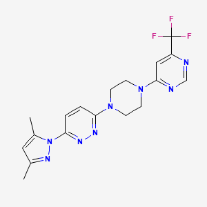 molecular formula C18H19F3N8 B6458847 3-(3,5-dimethyl-1H-pyrazol-1-yl)-6-{4-[6-(trifluoromethyl)pyrimidin-4-yl]piperazin-1-yl}pyridazine CAS No. 2549048-86-2