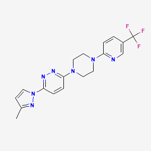 molecular formula C18H18F3N7 B6458863 3-(3-methyl-1H-pyrazol-1-yl)-6-{4-[5-(trifluoromethyl)pyridin-2-yl]piperazin-1-yl}pyridazine CAS No. 2549008-78-6