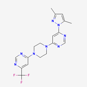 molecular formula C18H19F3N8 B6458882 4-(3,5-dimethyl-1H-pyrazol-1-yl)-6-{4-[6-(trifluoromethyl)pyrimidin-4-yl]piperazin-1-yl}pyrimidine CAS No. 2548977-78-0