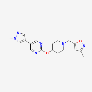 molecular formula C18H22N6O2 B6458905 2-({1-[(3-methyl-1,2-oxazol-5-yl)methyl]piperidin-4-yl}oxy)-5-(1-methyl-1H-pyrazol-4-yl)pyrimidine CAS No. 2549007-84-1