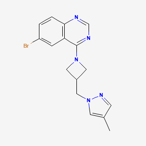 molecular formula C16H16BrN5 B6458987 6-bromo-4-{3-[(4-methyl-1H-pyrazol-1-yl)methyl]azetidin-1-yl}quinazoline CAS No. 2549055-09-4