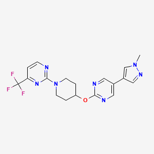 molecular formula C18H18F3N7O B6459071 2-(4-{[5-(1-methyl-1H-pyrazol-4-yl)pyrimidin-2-yl]oxy}piperidin-1-yl)-4-(trifluoromethyl)pyrimidine CAS No. 2548977-97-3