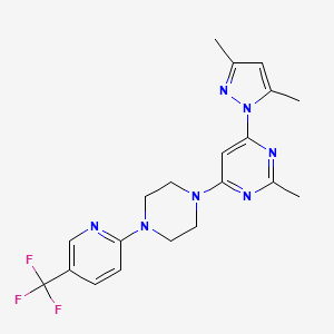 molecular formula C20H22F3N7 B6459092 4-(3,5-dimethyl-1H-pyrazol-1-yl)-2-methyl-6-{4-[5-(trifluoromethyl)pyridin-2-yl]piperazin-1-yl}pyrimidine CAS No. 2549026-12-0