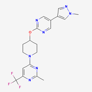 molecular formula C19H20F3N7O B6459106 2-methyl-4-(4-{[5-(1-methyl-1H-pyrazol-4-yl)pyrimidin-2-yl]oxy}piperidin-1-yl)-6-(trifluoromethyl)pyrimidine CAS No. 2548998-43-0