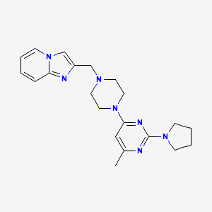 molecular formula C21H27N7 B6459144 4-[4-({imidazo[1,2-a]pyridin-2-yl}methyl)piperazin-1-yl]-6-methyl-2-(pyrrolidin-1-yl)pyrimidine CAS No. 2549063-56-9