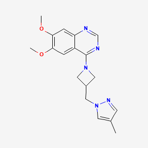 molecular formula C18H21N5O2 B6459208 6,7-dimethoxy-4-{3-[(4-methyl-1H-pyrazol-1-yl)methyl]azetidin-1-yl}quinazoline CAS No. 2548979-85-5