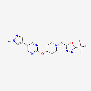 molecular formula C17H18F3N7O2 B6459216 5-(1-methyl-1H-pyrazol-4-yl)-2-[(1-{[5-(trifluoromethyl)-1,3,4-oxadiazol-2-yl]methyl}piperidin-4-yl)oxy]pyrimidine CAS No. 2549006-66-6