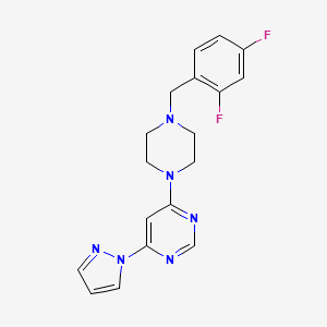molecular formula C18H18F2N6 B6459256 4-{4-[(2,4-difluorophenyl)methyl]piperazin-1-yl}-6-(1H-pyrazol-1-yl)pyrimidine CAS No. 2549037-53-6