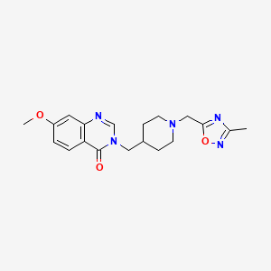 molecular formula C19H23N5O3 B6459264 7-methoxy-3-({1-[(3-methyl-1,2,4-oxadiazol-5-yl)methyl]piperidin-4-yl}methyl)-3,4-dihydroquinazolin-4-one CAS No. 2549037-71-8