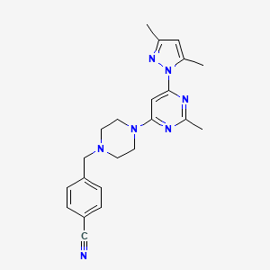 molecular formula C22H25N7 B6459407 4-({4-[6-(3,5-dimethyl-1H-pyrazol-1-yl)-2-methylpyrimidin-4-yl]piperazin-1-yl}methyl)benzonitrile CAS No. 2549002-22-2