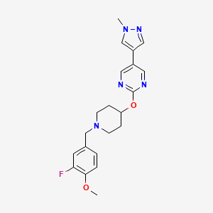 molecular formula C21H24FN5O2 B6459452 2-({1-[(3-fluoro-4-methoxyphenyl)methyl]piperidin-4-yl}oxy)-5-(1-methyl-1H-pyrazol-4-yl)pyrimidine CAS No. 2548986-97-4