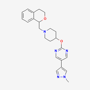 molecular formula C23H27N5O2 B6459525 2-({1-[(3,4-dihydro-1H-2-benzopyran-1-yl)methyl]piperidin-4-yl}oxy)-5-(1-methyl-1H-pyrazol-4-yl)pyrimidine CAS No. 2548982-73-4