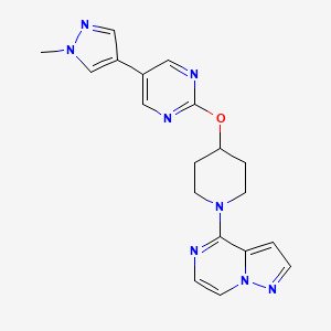 molecular formula C19H20N8O B6459566 5-(1-methyl-1H-pyrazol-4-yl)-2-[(1-{pyrazolo[1,5-a]pyrazin-4-yl}piperidin-4-yl)oxy]pyrimidine CAS No. 2549017-11-8