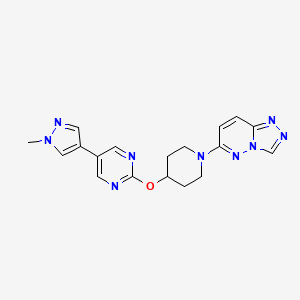 molecular formula C18H19N9O B6459571 5-(1-methyl-1H-pyrazol-4-yl)-2-[(1-{[1,2,4]triazolo[4,3-b]pyridazin-6-yl}piperidin-4-yl)oxy]pyrimidine CAS No. 2549030-17-1