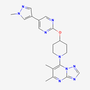 molecular formula C20H23N9O B6459593 2-[(1-{5,6-dimethyl-[1,2,4]triazolo[1,5-a]pyrimidin-7-yl}piperidin-4-yl)oxy]-5-(1-methyl-1H-pyrazol-4-yl)pyrimidine CAS No. 2548998-31-6