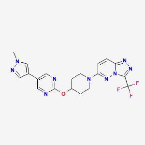 molecular formula C19H18F3N9O B6459595 5-(1-methyl-1H-pyrazol-4-yl)-2-({1-[3-(trifluoromethyl)-[1,2,4]triazolo[4,3-b]pyridazin-6-yl]piperidin-4-yl}oxy)pyrimidine CAS No. 2549033-47-6