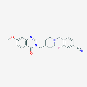 molecular formula C23H23FN4O2 B6459645 3-fluoro-4-({4-[(7-methoxy-4-oxo-3,4-dihydroquinazolin-3-yl)methyl]piperidin-1-yl}methyl)benzonitrile CAS No. 2549048-28-2