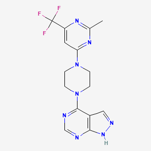 molecular formula C15H15F3N8 B6459705 2-methyl-4-(4-{1H-pyrazolo[3,4-d]pyrimidin-4-yl}piperazin-1-yl)-6-(trifluoromethyl)pyrimidine CAS No. 2549041-86-1