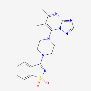 molecular formula C18H19N7O2S B6459739 3-(4-{5,6-dimethyl-[1,2,4]triazolo[1,5-a]pyrimidin-7-yl}piperazin-1-yl)-1lambda6,2-benzothiazole-1,1-dione CAS No. 2549065-38-3