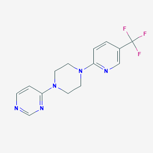 molecular formula C14H14F3N5 B6460102 4-{4-[5-(trifluoromethyl)pyridin-2-yl]piperazin-1-yl}pyrimidine CAS No. 2549001-44-5