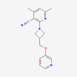 molecular formula C17H18N4O B6460268 4,6-dimethyl-2-{3-[(pyridin-3-yloxy)methyl]azetidin-1-yl}pyridine-3-carbonitrile CAS No. 2549030-87-5