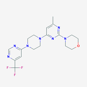 molecular formula C18H22F3N7O B6460325 4-(4-methyl-6-{4-[6-(trifluoromethyl)pyrimidin-4-yl]piperazin-1-yl}pyrimidin-2-yl)morpholine CAS No. 2549006-85-9