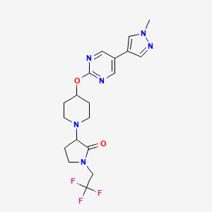 molecular formula C19H23F3N6O2 B6460695 3-(4-{[5-(1-methyl-1H-pyrazol-4-yl)pyrimidin-2-yl]oxy}piperidin-1-yl)-1-(2,2,2-trifluoroethyl)pyrrolidin-2-one CAS No. 2548977-18-8